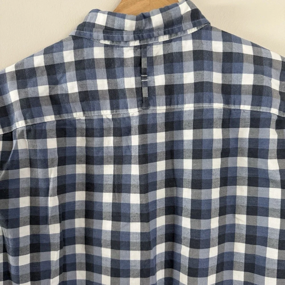 Banana Republic Luxe Flannel Shirt Men Large Blue White Check Slim Fit Button Up